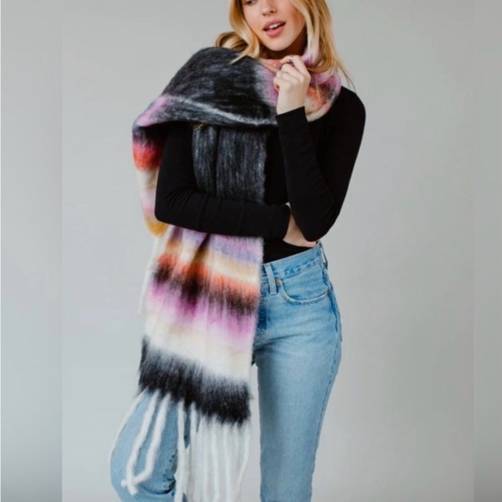 Free People Homecoming Blanket Scarf Wrap Multicolor Rainbow